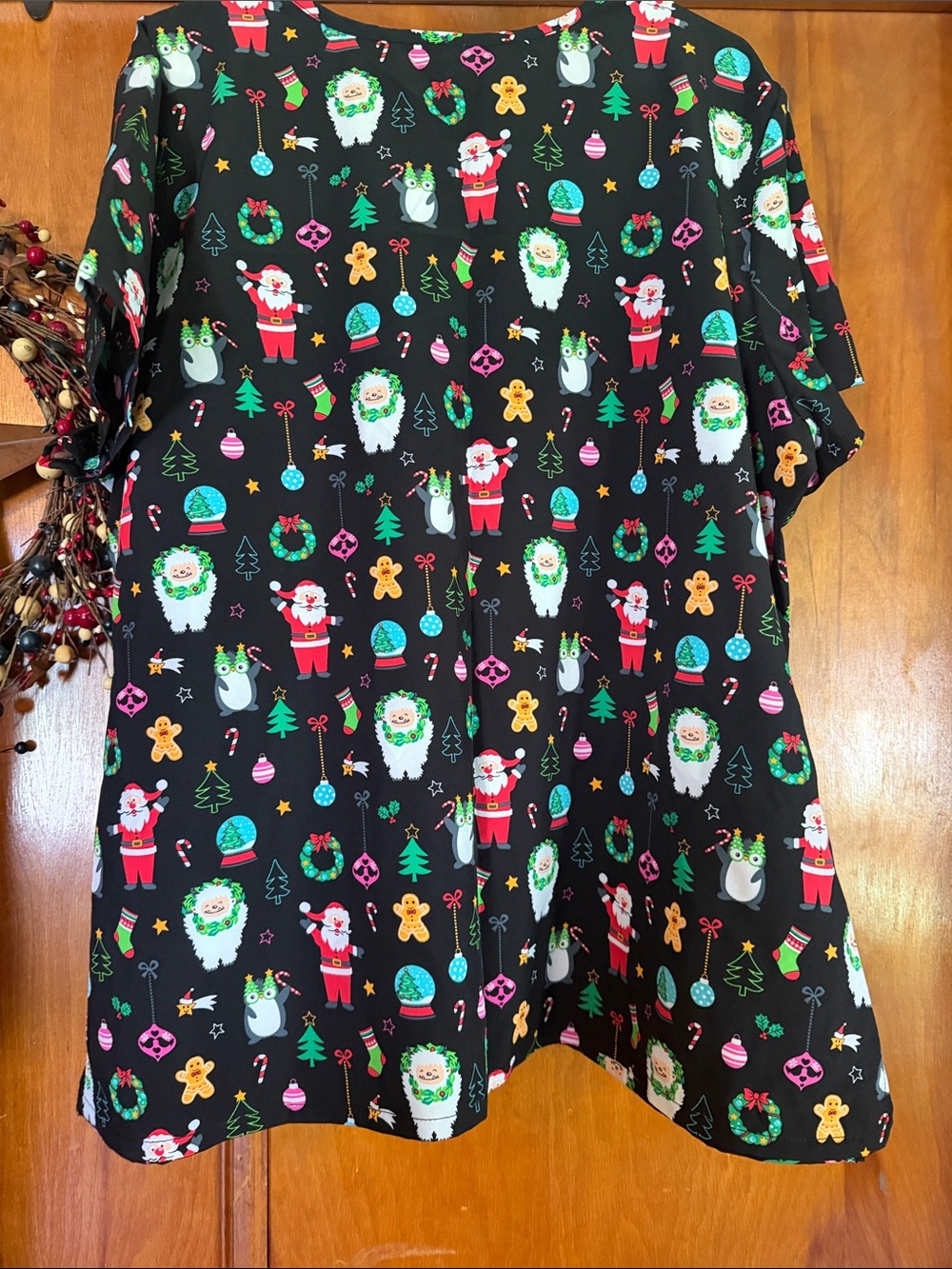 Scrubstar Black Christmas Print Short Sleeve Scrub Top - Picture 2 of 2